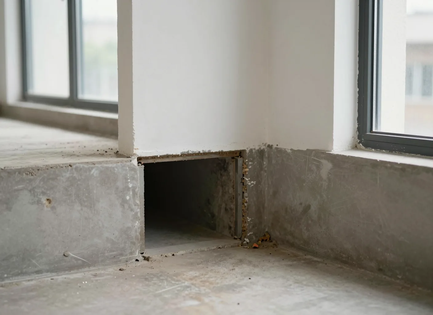 Offene Eintrittsstelle für Schädlinge im Sockelbereich einer Wand