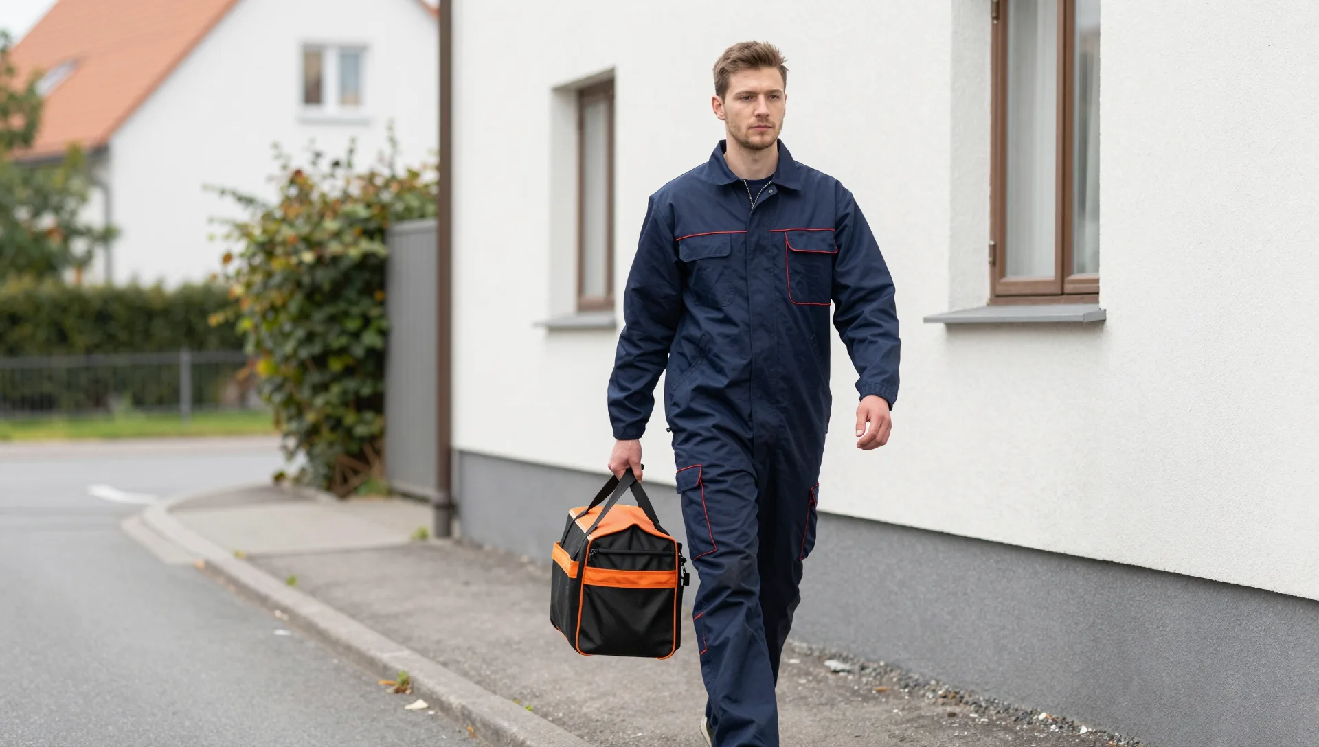 Schädlingsbekämpfer auf dem Weg zum Einsatzort mit Ausrüstungstasche