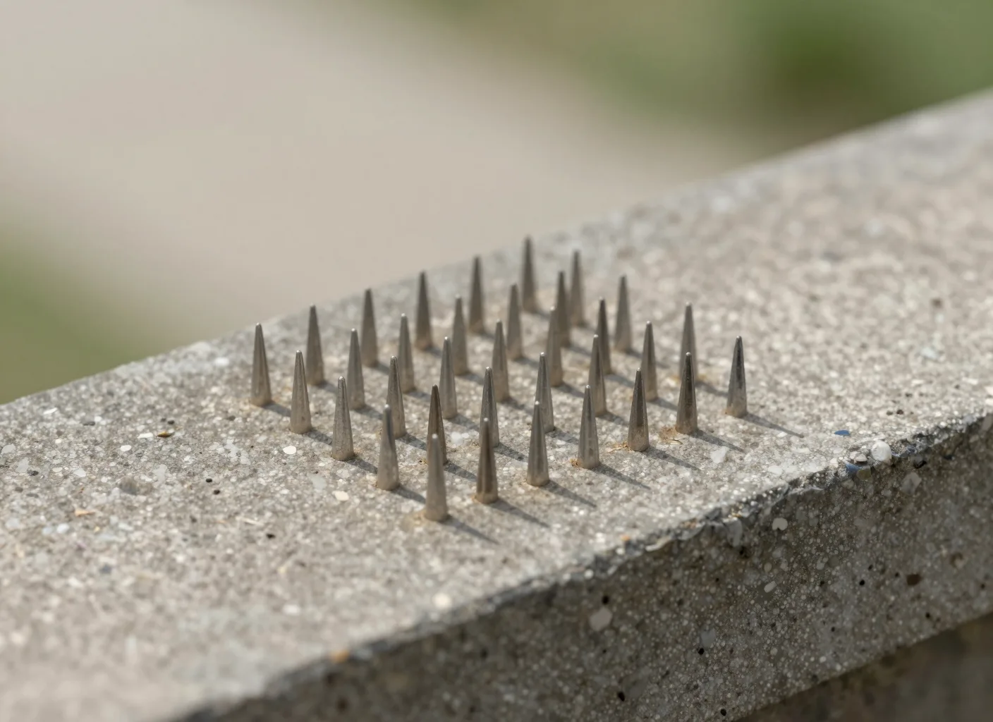 Nahaufnahme montierter Taubenabwehr-Spikes