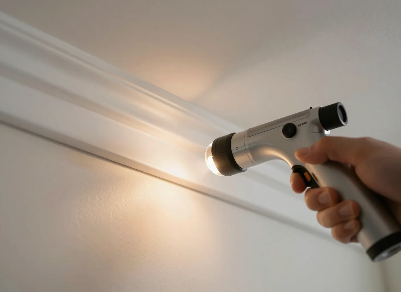 Inspektion einer Fußleiste mit einer UV-Lampe zur Schädlingssuche